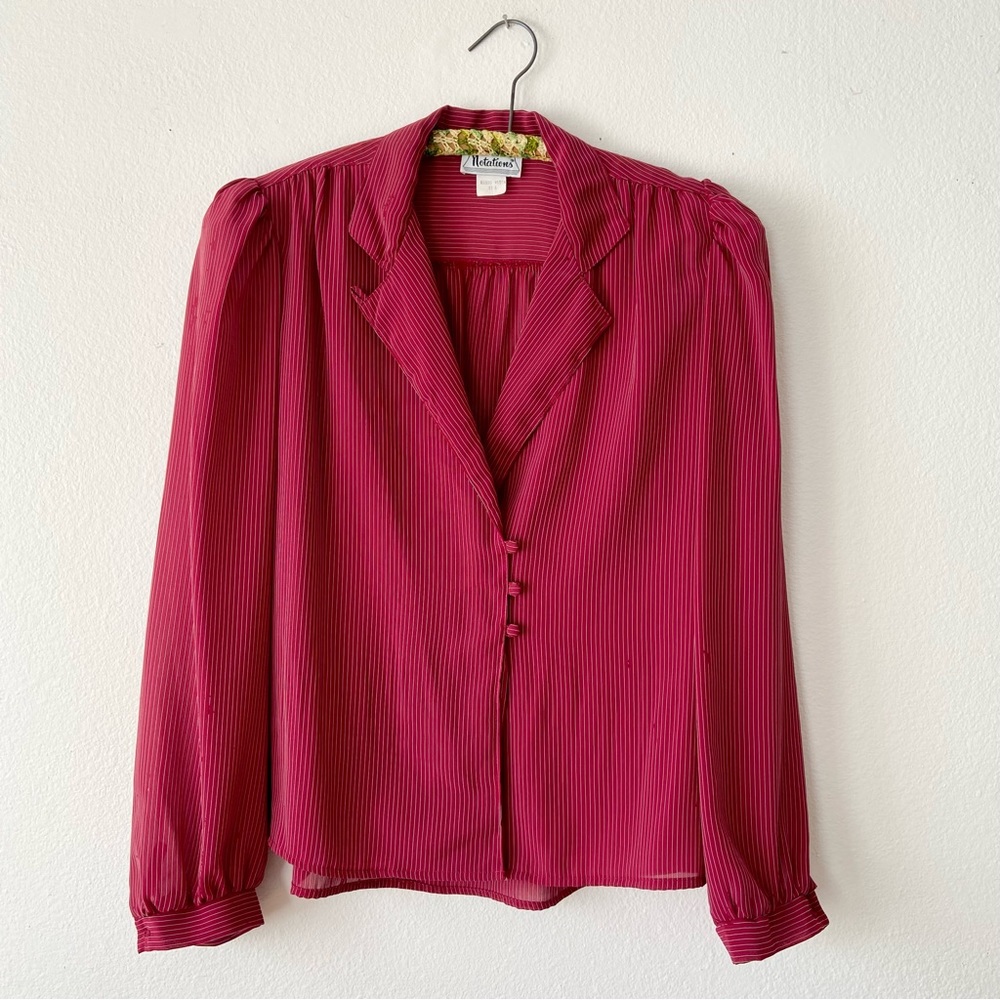 Vintage 80s Pinstriped Puff Sleeve Secretary Blouse
